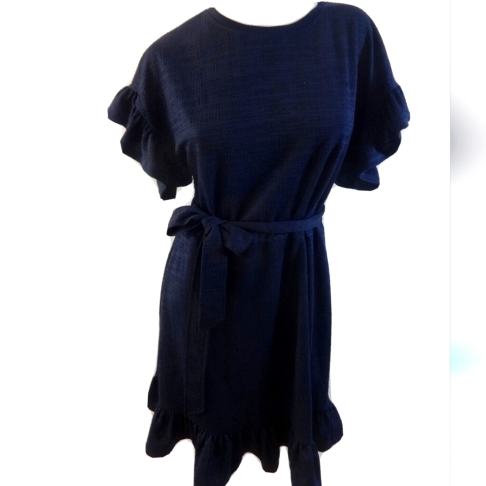 Emma & Michele Blue Navy Ruffle Women's Dress Flutter Short Sleeves Size M NWT - Picture 2 of 11
